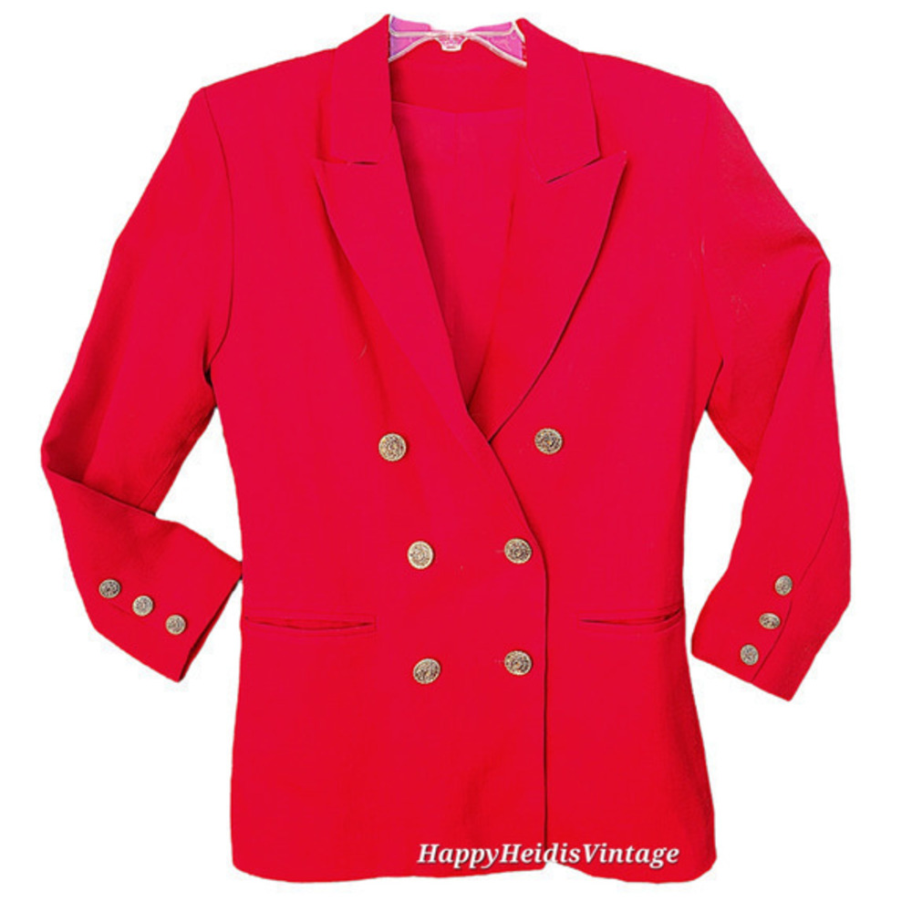 HP Vintage Basson‎ Red Double Breasted Swirl Button Jacket Pockets Shoulder Pads